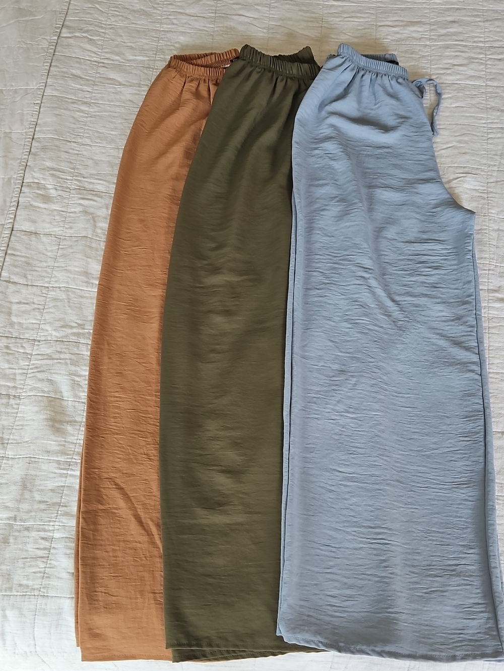 Modanisa Modest Elastic Waist Pull-On  Wide Bottoms - Blue, Olive, Tan Set Of 3